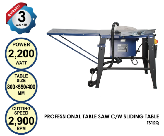 SUMO KING 2200W PROFESSIONAL TABLE SAW C/W SLIDING TABLE - Click Image to Close